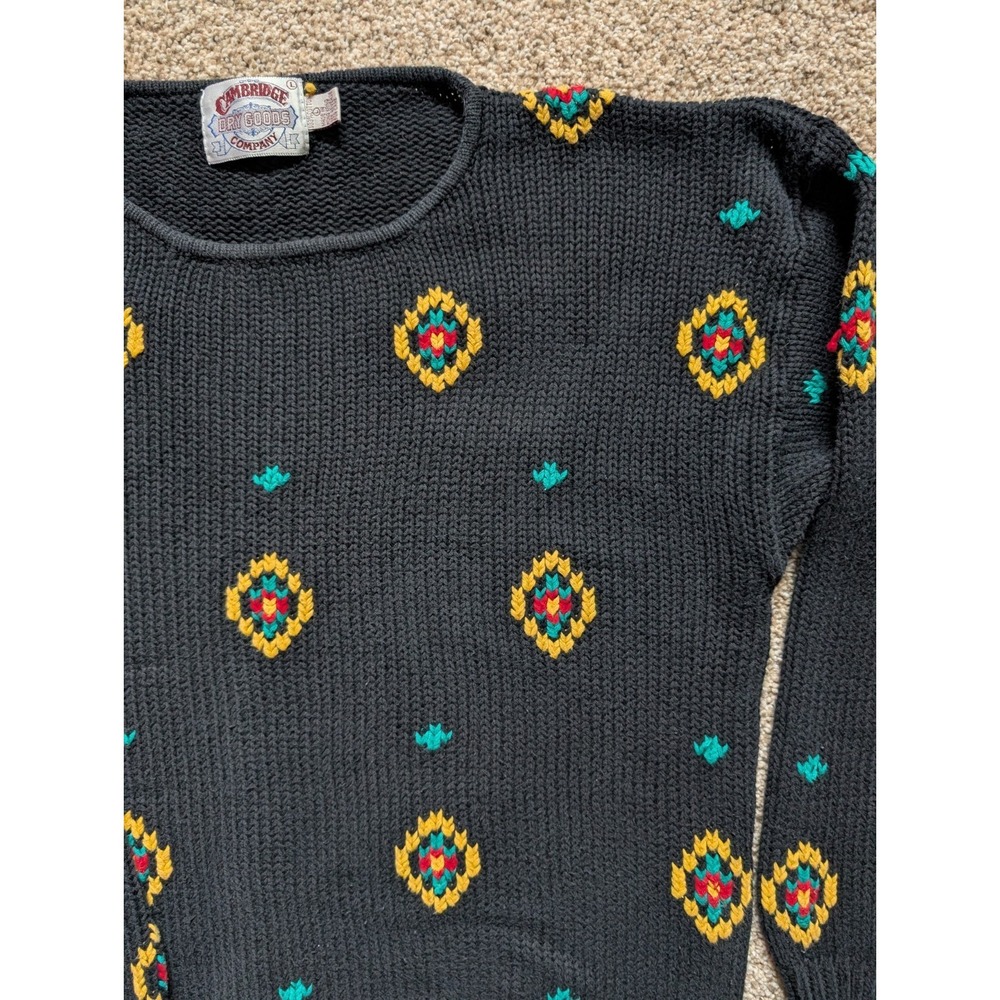 VTG Cambridge Dry Goods Women's Sz Large Sweater Cotton Western Black - Picture 2 of 11